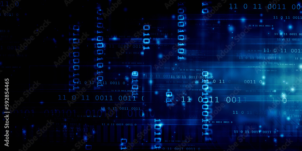 Poster 2d illustration abstract digital binary data on computer screen