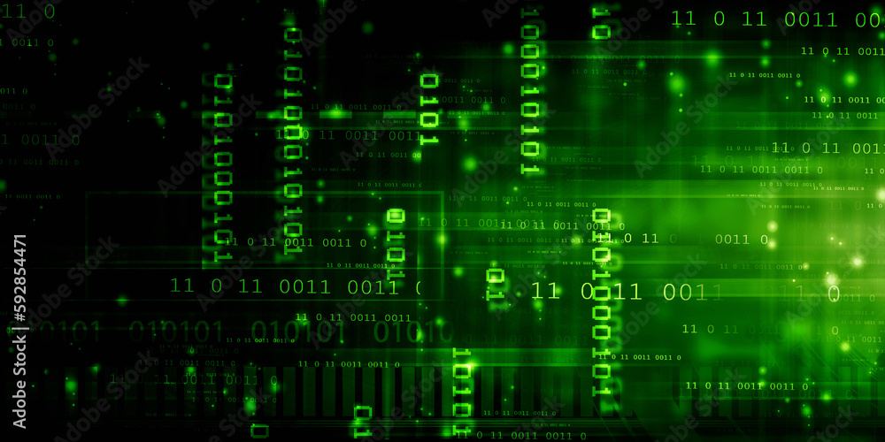 Poster 2d illustration abstract digital binary data on computer screen