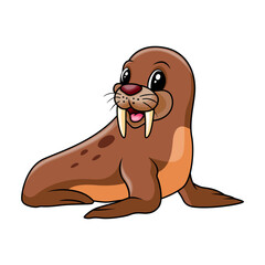 Cute cartoon walrus happy a smile