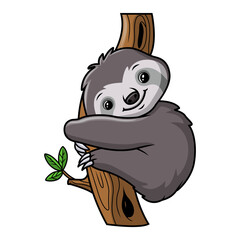 Cute sloth playing on a branch