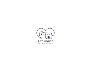 Dog and cat logo design template vector, line of pet logo design suitable for pet shop, store, cafe, business, hotel, veterinary clinic, Domestic animal vector illustration logotype, sign and symbol.