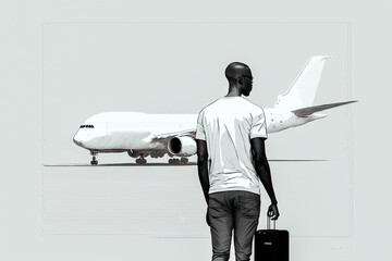 Homme allant prendre l'avion pour un voyage en jet privé - Générative iA - obrazy, fototapety, plakaty