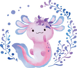 Watercolor cute axolotl