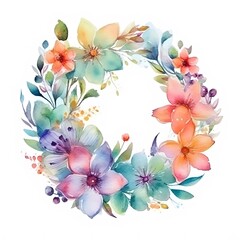 Fototapeta na wymiar Beautiful Watercolor Spring Flowers Wreath. Watercolor Illustration for Wedding Invitations, Greeting Cards, apparel Prints. Generetive Ai