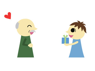 祖父にプレゼントを渡す男の子2