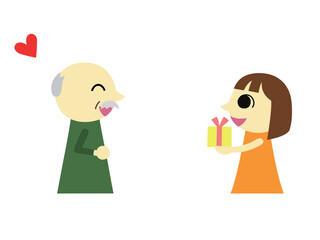 祖父にプレゼントを渡す女の子2