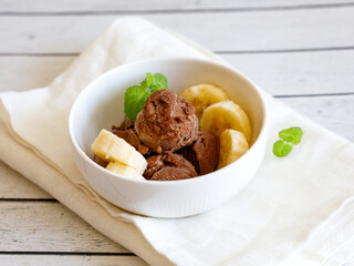 Healthy raw vegan banana and chocolate ice cream, icecream or nicecream - healthy vegetarian diet
