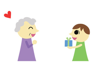 祖母にプレゼントを渡す男の子1