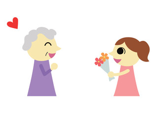 祖母に花束を渡す女の子1