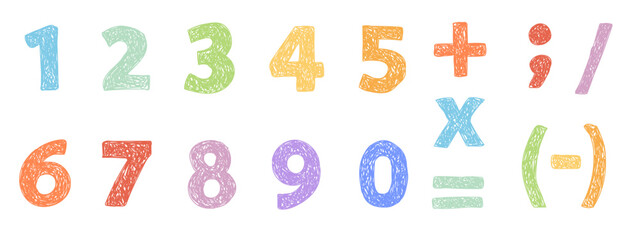 Fototapeta na wymiar Children's drawing. Colorful simple numbers.