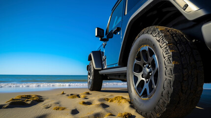 自動車　美しいビーチ　イラスト| car beach sky Generatie AI