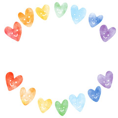 水彩風虹色のハートのフレーム（顔付き）