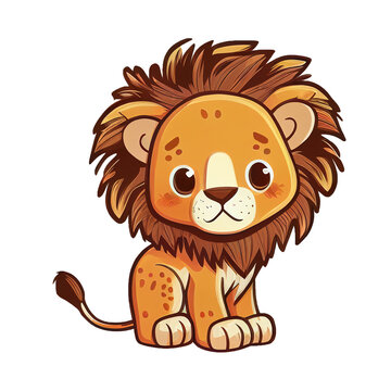 Cute lion cartoon illustration, clipart or vector sticker for children book