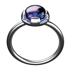 紫のストーンがついたシルバーの指輪の3Dイラスト。3Dレンダリング。