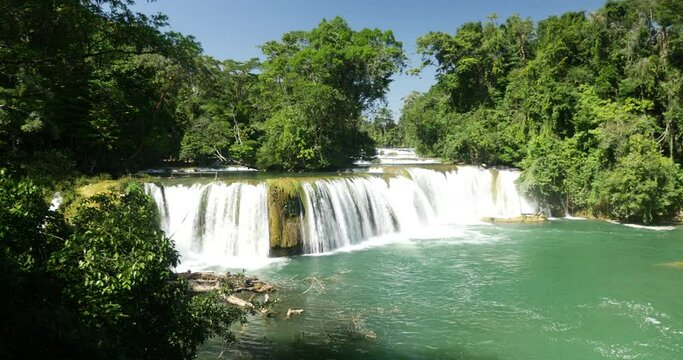 Wide shot of Semuc Champey Waterfall in Guatemala