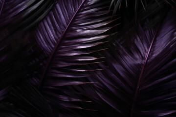 Dark purple palm tree leaves, macro, Generative AI