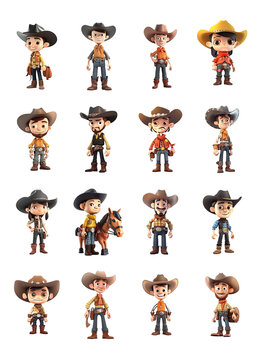 Unique 3D Cowboy Characters Collection with Clear Background, Created with Generative AI and Other Techniques