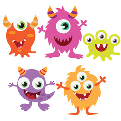 Cute little colorful monsters vector cartoon illustration