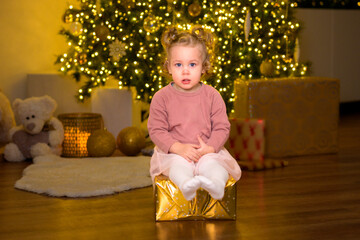 Little girl sitting on her gift