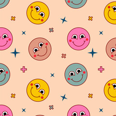 Hand drawn trendy cartoon Groovy seamless pattern