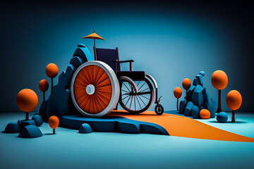 Représentation d'un fauteuil roulant en 3d - Concept du handicap - Générative IA