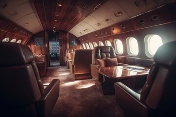Fototapeta premium Private jet interior. luxurious corporate plane inside design generative ai