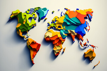 Carte du monde 3d colorée en relief - Générative IA