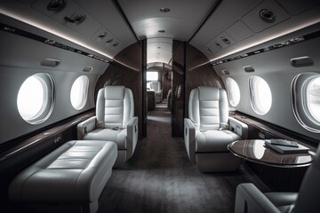 Fototapeta premium Private jet interior. luxurious corporate plane inside design generative ai