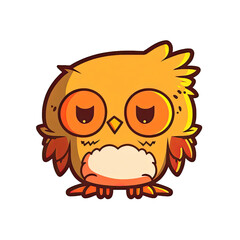 Cute cartoon owl character with transparent background, yellowish feathers, sitting on a branch