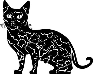 Cute cat silhouette, Beautiful kittie shape, isolated vector image.