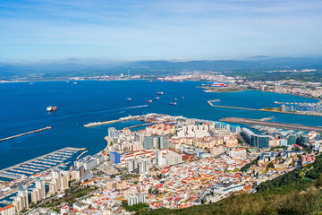 Naklejka na ściany i meble View of Gibraltar, Algeciras Bay and La Linea de la Concepcion from the Upper Rock, UK