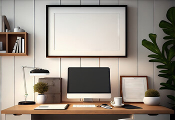 Mock up workspace, with blank white background for use, Generative AI