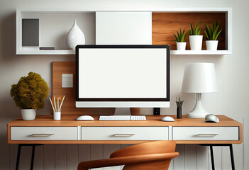 Mock up workspace, with blank white background for use, Generative AI