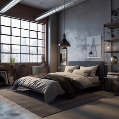 modern bedroom, 3D render, 4K