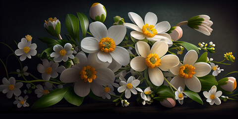 Spring flowers background, Generative AI