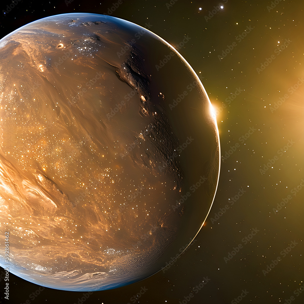 Wall mural exoplanet orbiting in outer space. extraterrestrial solar system. generative artificial intelligence