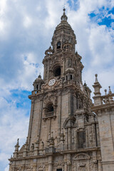 Fototapeta na wymiar Berenguela or Clock tower of Santiago de Compostela cathedral. Cloudy day