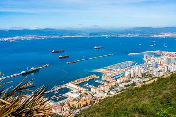View of Gibraltar town and Bay of Gibraltar from the Upper Rock, UK