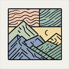 Abstract illustration design of a mountain in linear style, colorful. for banners or t-shirts