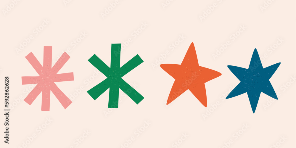 Wall mural vector textured star and sparkle set, modern abstract design elements.