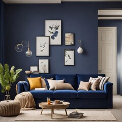 living room interior with sofa, generative ai