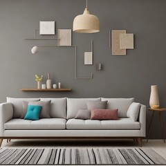 modern living room with sofa in white and grey color, generative ai