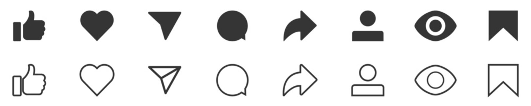 Social media network notification icons set. Post reactions symbols collection isolated on white background.