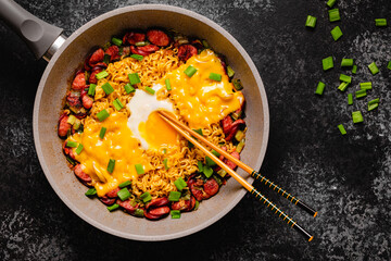 Korean style instant noodle, Shin Ramyeon with sausages