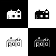 Set House icon isolated on black and white background. Home symbol. Vector