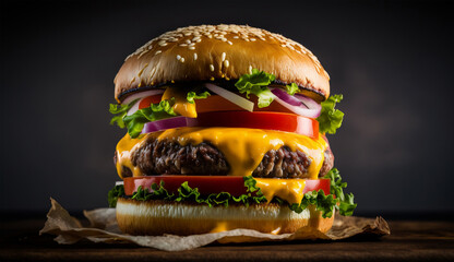 Delicious Gourmet Burger Close-Up in a Mouthwatering Composition