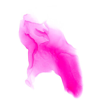Watercolour drawing of abstract shape. White background, different tints of red and purple with brighter and darker areas