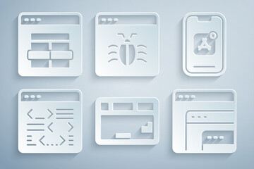 Set Keyboard, Mobile Apps, Software, System bug and MySQL code icon. Vector