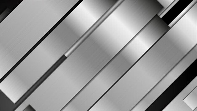 Black and grey metallic glossy stripes abstract technology background. Seamless looping geometry motion design. Video animation Ultra HD 4K 3840x2160