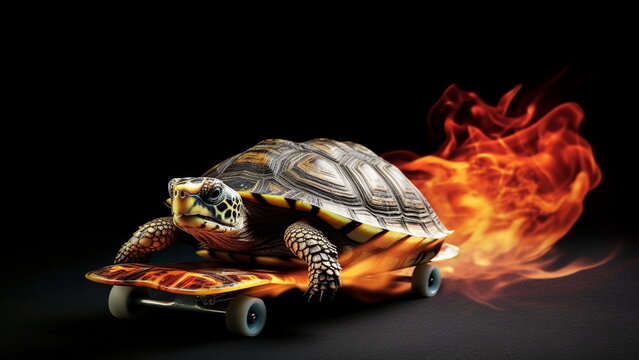 Turtles use skateboards at high speed with Generative AI.